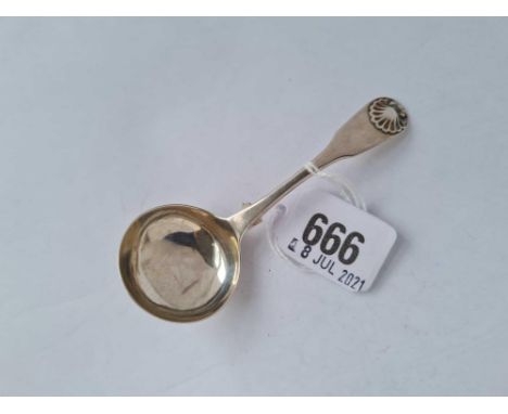 A rare Newcastle fiddle and shell pattern caddy spoon with circular bowl - by CR DR 