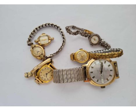 A bag containing gents sekonda wrist watch with seconds sweep and calendar aperture WO and 5 assorted ladies watches includin