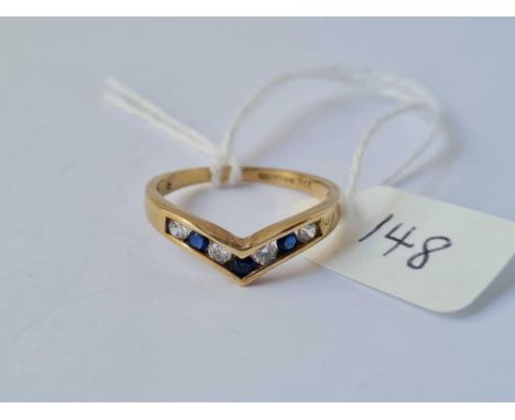 A sapphire and white stone wishbone ring size o - 1.9 gms 