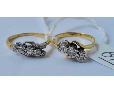 Two vintage 18ct gold diamond rings size O &amp; P 6.4g inc