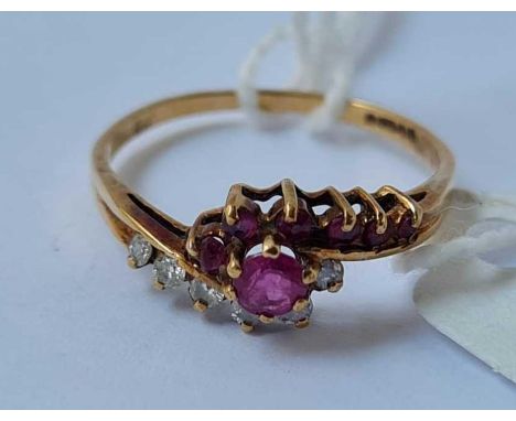 A ruby and diamond 9ct ring size M 1.4g inc