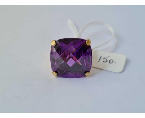 A large silver gilt purple stone dress ring size M 