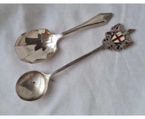 A caddy spoon Sheffield 1821 and a liberty and Co enamel decorated spoon 