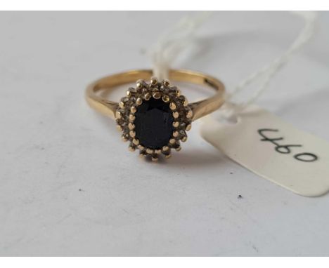 A sapphire &amp; diamond cluster ring set in 9ct size O 2.6g inc