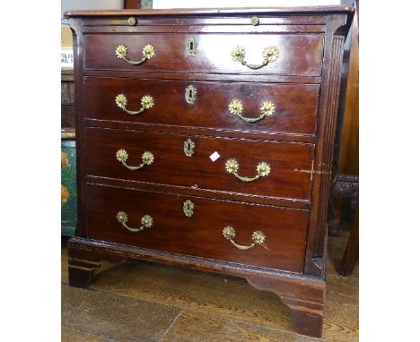 An 18thC mahogany Bachelor's Chest of Drawers, with brushing slide upon four long drawers, graduated in size, with brass fitt