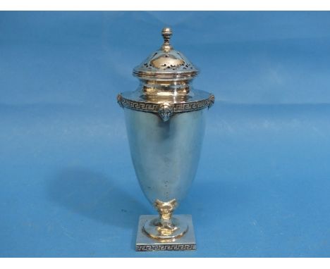 A George VI silver Sugar Caster,  by William Hutton &amp; Sons Ltd., hallmarked Sheffield, 1938, of urn shape with square bas