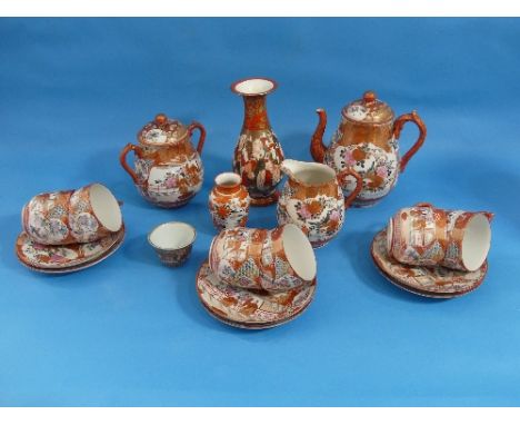 A Japanese Kutani export porcelain 15-piece Tea Set, decorated in the traditional palate with figures and flora, comprising t