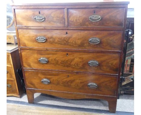 A late 19thC mahogany Chest of Drawers, two short on three long, graduated in size, raised on splayed bracket feet, 37½in (95