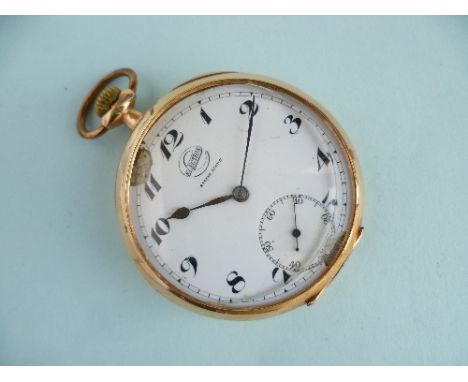 A 14K gold open-face 'Electron' Chronometer Pocket Watch, Swiss made, the dial with black Roman numerals and subsidiary secon