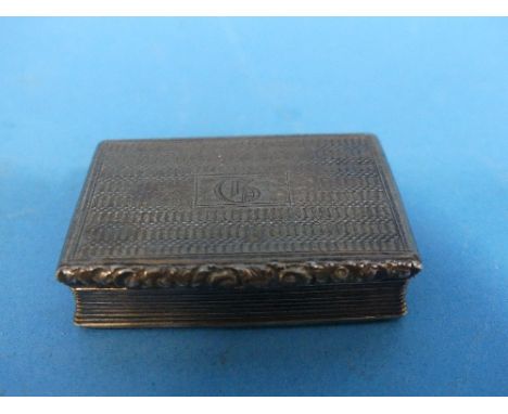 A William IV silver Snuff Box, by Francis Clark, hallmarked Birmingham, 1832, of rectangular form with hinged lid, engine tur