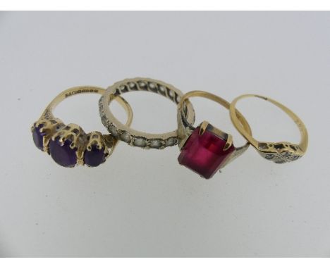 A three stone amethyst Ring, all mounted in 9ct yellow gold, Size k½, gross total weight 3g, together with an 18ct white gold