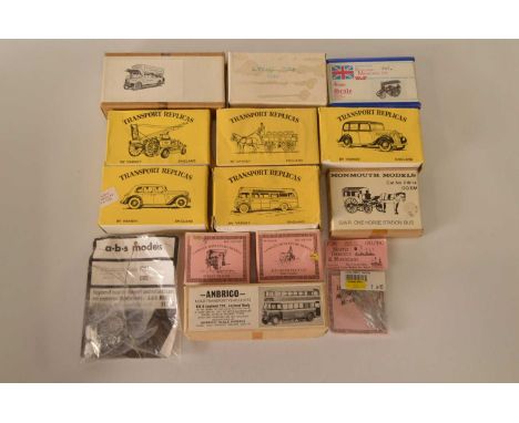 00 Gauge boxed unmade white metal Vehicle and Figures kits including Cars Steam Tractor Horse Drawn carts  Buses Market Stall
