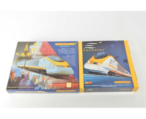 Hornby 00 and HO Gauge boxed Eurostar Sets (2), R665 00 Gauge comprising Class 373 Power Car, Trailer Car and two Passenger S