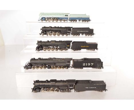 Rivarossi Archive HO Gauge American Steam Locomotives with Tenders (5),  all unboxed, AT & SF  2-8-8-2 2197, 2-8-4 Nickel Pla