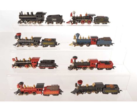 Rivarossi Archive HO Gauge Old Time American Steam Locomotives with Tenders (8),  all unboxed, 4-6-0 ICRR 382, 4-4-0 examples