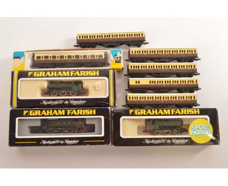 Graham Farish N Gauge GWR Steam Tank Locomotives and Coaches (9), cased with card sleeve Farish by Bachmann 371-979 661XX Pra