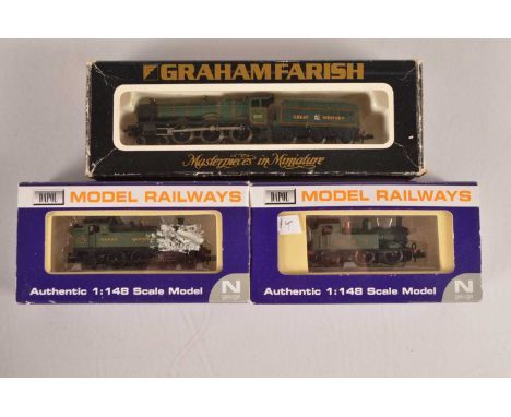 N Gauge GWR Steam Locomotives (3), all cased/boxed, Dapol tank locomotives, ND-017 1403 14XX class, ND-014 4523 45XX Class, G