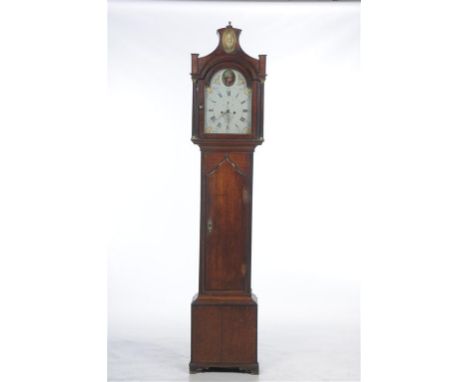 A George III oak and mahogany crossbanded longcase clock with a 30.5cm white arched dial signed W Godfrey, Winterton with sub