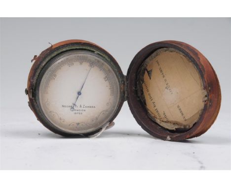 A Negretti and Zambra pocket barometer, late 19th century, outer sharkskin hinged case, case distressed, the barometer with a