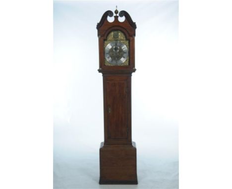 A George III mahogany and walnut longcase clock with a 31cm brass and silvered dial signed in the arch James Leckie, Glasgow,