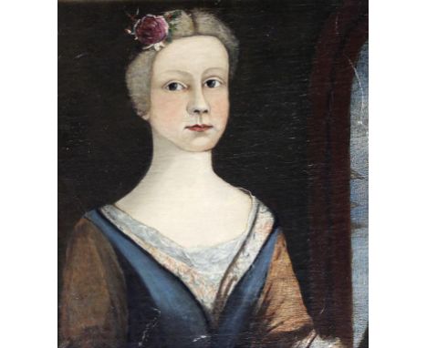European School (19th Century) - 'Portrait of a medieval lady', oil on canvas, approx 47x41cm, inset moulded gilt frame