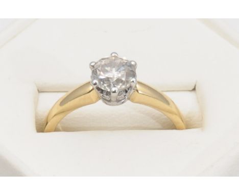 A diamond single stone ring, the round brilliant cut diamond estimated 1ct, claw set to plain 18ct gold band, finger size M, 