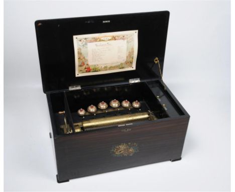 A good Bells Insight Cylinder musical box, Swiss circa 1880 with alterations.  The 33cm cylinder playing twelve airs, listed 