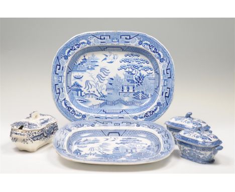 An Early 19th century Middlesborough pottery blue and white transfer decorated meat plate decorated in the Japan pattern 39cm