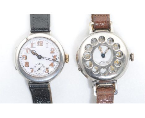 Two early 20th century Trench style wristwatches, the first hallmarked silver with import marks for Glasgow 1916, having whit