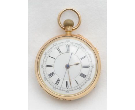 A fine quality 18ct gold open faced pocket watch, the white Roman dial with seconds track with graduations to 1/5 second, the