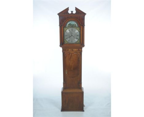 A George III mahogany longcase clock with 35.5cm brass and silvered arched dial signed in the centre, Harrison, Liverpool wit