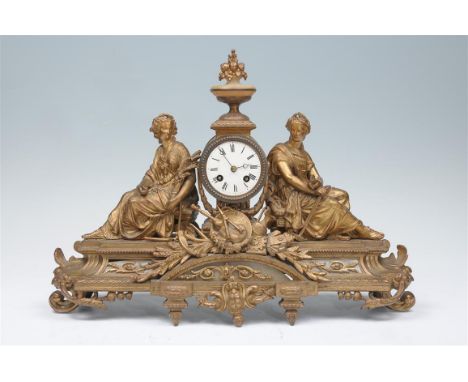 A 19th century French gilt metal figural mantel clock with a 7.5cm white dial with Roman numerals, the two train AC and B Par