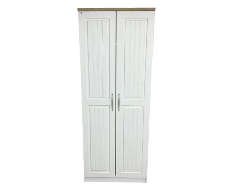 Oak and white finish double wardrobe, fitted with shelf and hanging railDimensions: Height:&nbsp;196cm&nbsp; Length/Width:&nb
