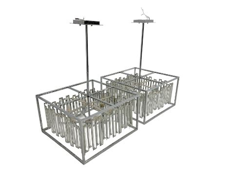 Pair of large chrome square light fittings, mirrored interior and exterior with six branch fittingDimensions: Height:&nbsp;80