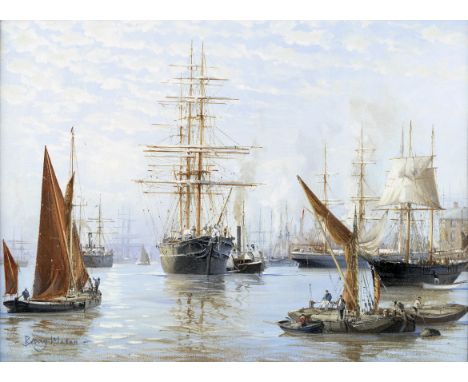 Barry Mason (British, born 1947)Around the Lock, the Thames at Blackwall, c.1870signed 'Barry Mason' (lower left) oil on boar