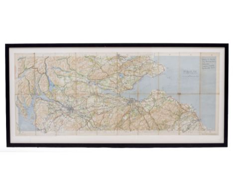 A FRAMED MICHELIN MAP OF THE BRITISH ISLES NUMBER 6 depicting the route from Glasgow to Edinburgh, the map 113cm x 46cm unfol