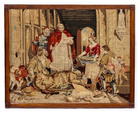 A 19TH CENTURY OAK FRAMED TAPESTRY 75cm x 94cm Condition: usual wear as expected