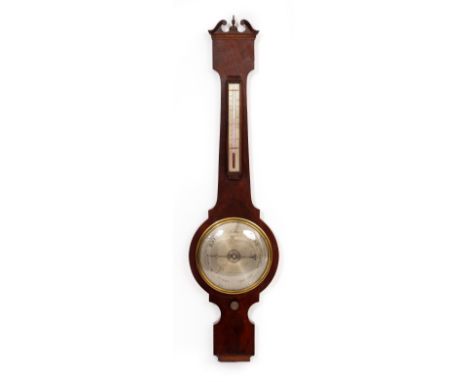 A 19TH CENTURY MAHOGANY DIAL BAROMETER signed 'Thomas Jones of 62 Charring Cross' with silvered dial to the barometer and the