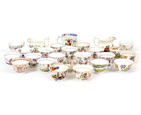 A COLLECTION OF EARLY 19TH CENTURY ENGLISH PORCELAIN CUPS AND SAUCERS possibly New Hall (14) together with further cups and a