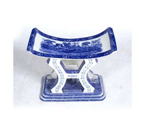 AN ANTIQUE COPELAND SPODE TOWER BLUE AND WHITE POTTERY SEAT 56.5cm wide x 28cm deep x 44.5cm high Condition: a large chip to 