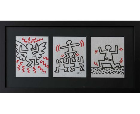 KEITH HARING (1958 Pennsylvania - 1990 New York City) 3 Farblithografien auf halbtransparentem Bütten, 3 von 6 Blättern der "