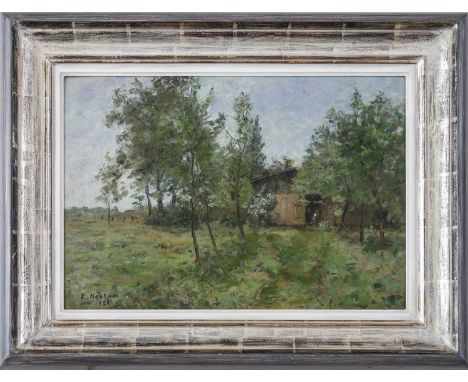 RUDOLF HÖCKNER (1864 Wolkenstein - 1942 Bad Mergentheim) Öl auf Karton, "Schuppen im Wedeler Umland" (1936), unten links sign