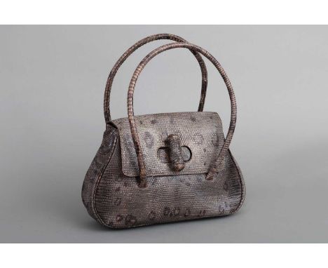 PRADA vintage Handtasche changierendes Echsenleder, 2 Tragegriffe, innen braunes Seidenfutter mit Logo-Print, um 1990, B ca. 