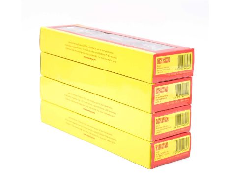 Hornby OO gauge model railway passenger coaches, four including ref R4531 BR full brake coach; ref R4521 BR Gresley lavatory 