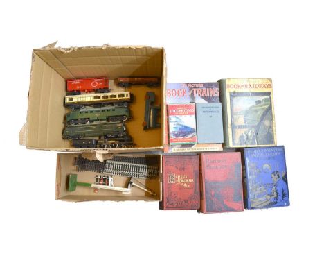 Small selection of OO gauge model railway locomotives, coaches and track, including LMS 4-4-0 no. 25350 locomotive with tende