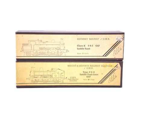 C.L.Lester OO gauge model railway locomotive kits, two including Rhymney Railway GWR Class K 0-6-2 Saddle tank; Brecon &amp; 