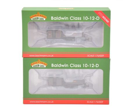 Bachmann OO9/HOe gauge model railway locomotives, two including ref 391-028 Baldwin class 10-12-D 'Hummy', with DCC sound; re