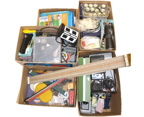 OO gauge model railway tools, accessories, books, and parts, four boxes.Qty: four boxes