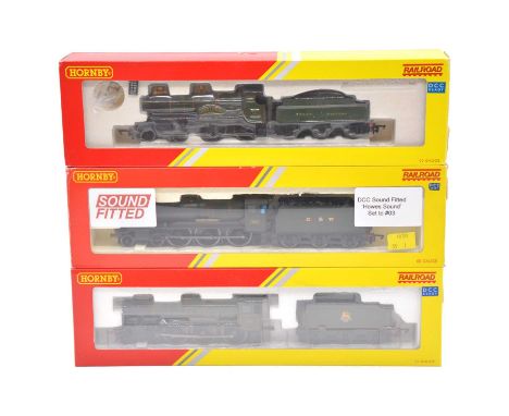 Hornby OO gauge model railway locomotives with tenders, three including R2937 GWR County Class 'County of Cornwall', 1006; R3