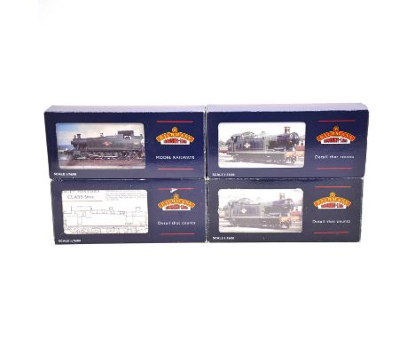 Bachmann OO gauge model railway tank locomotives, four including ref 32-076 GWR class 5600 0-6-2 no. 6676, appears DCC fitted